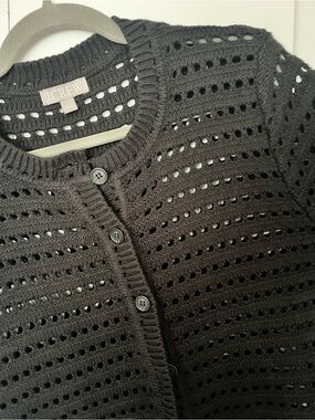 J.Crew Short-Sleeve Pointelle Cardigan Size L